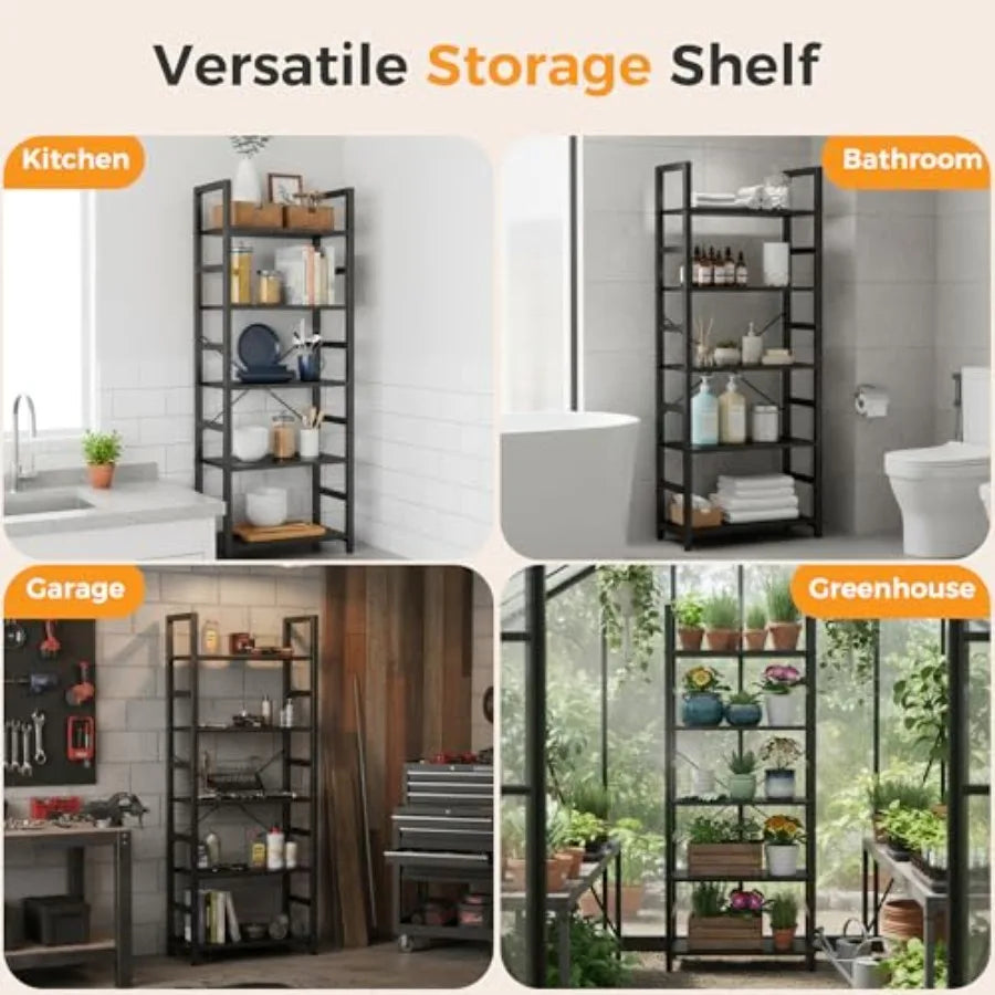 5-Tier Bookshelf, Modern Tall Bookcase, Open Storage Display Shelf for Living Room, Bedroom, Home Office, Narrow Standing Shelv