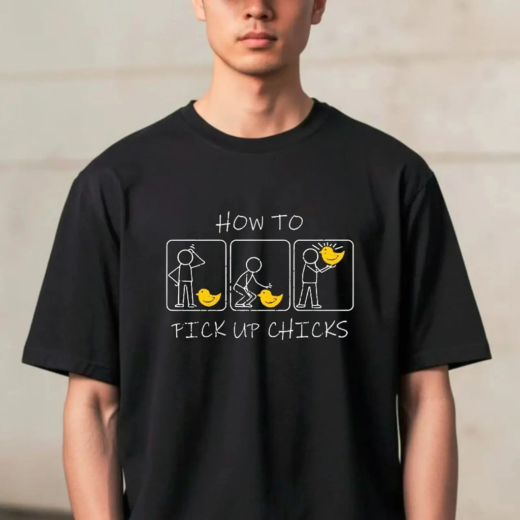 How To Pick Up Küken T Shirt Lustiges Strichmännchen Humor Sarkastisch Männer Witz vintage Washed Soft fashion Casual