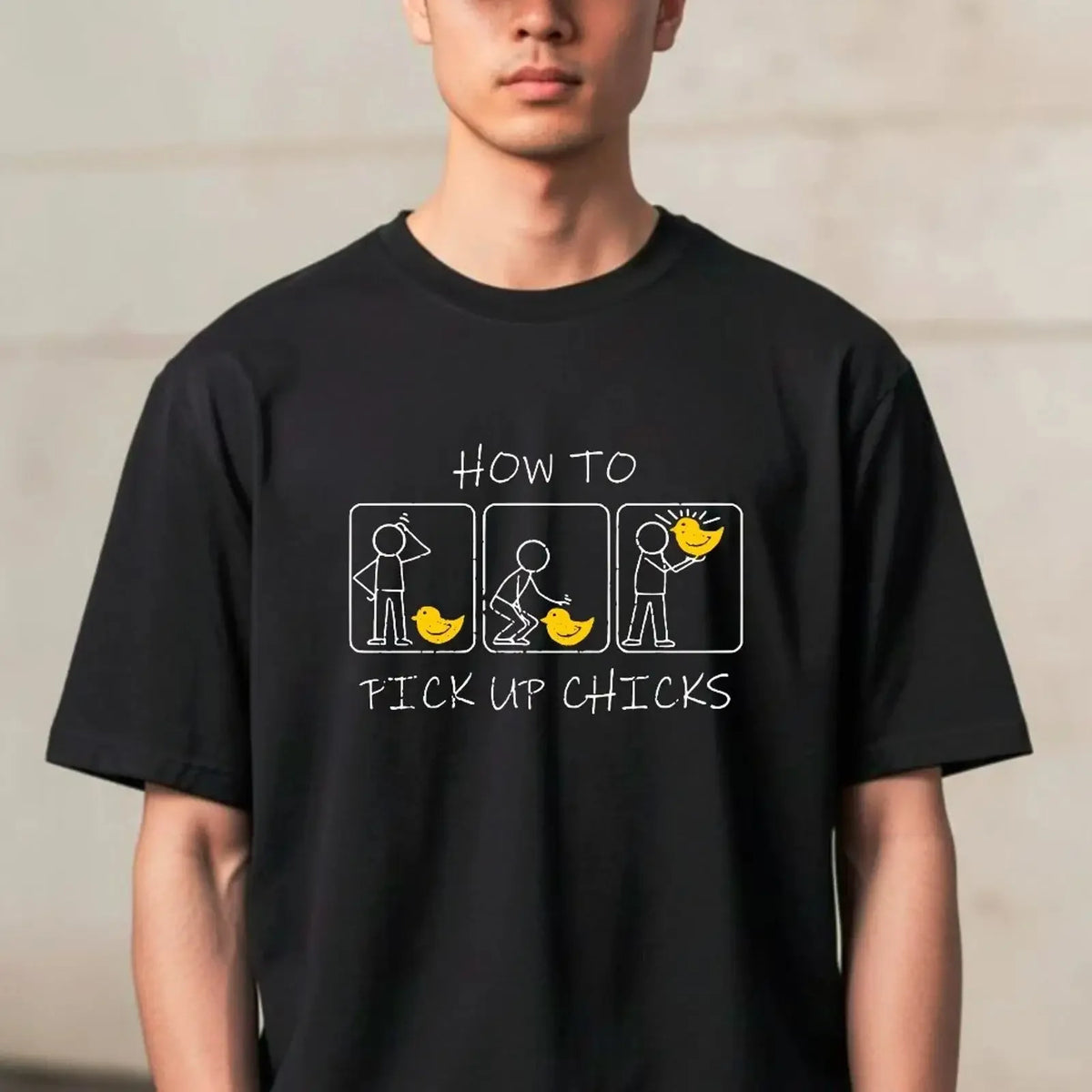 How To Pick Up Küken T Shirt Lustiges Strichmännchen Humor Sarkastisch Männer Witz vintage Washed Soft fashion Casual