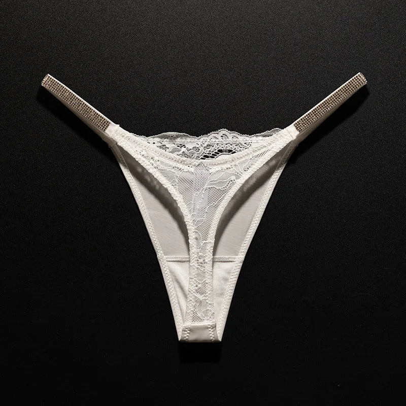 Rhinestone Lace Sexy Girls Women Panties Seamless Underwear G String Letter Transparent Thong For Female Low Rise Ladies Briefs
