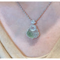 Natural ice Buddha with floral patterns, 1k inlay, genuine Burmese clear water jadeite pendant