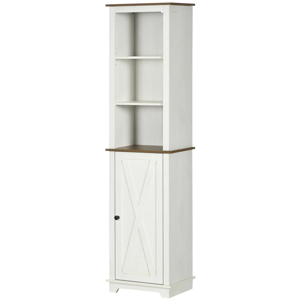 Farmhouse Bathroom Cabinet, Tall Storage Cabinet with Door and Adjustable Shelves, 15.5" x 11.75" x 63", White