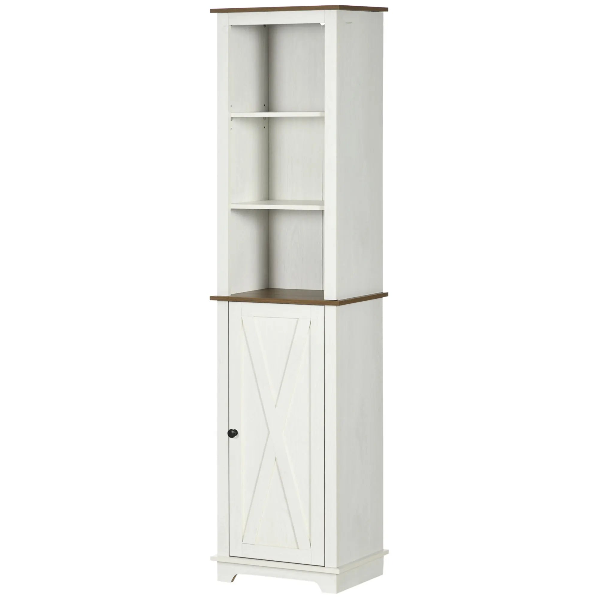 Farmhouse Bathroom Cabinet, Tall Storage Cabinet with Door and Adjustable Shelves, 15.5" x 11.75" x 63", White