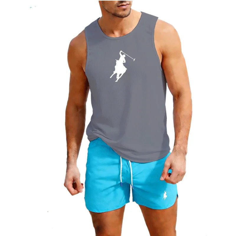 European Men Summer Vest and Shorts Set 2 Piece Outdoor Jogging Athletic Sportswear Fashion Trend Casual Men's clothing