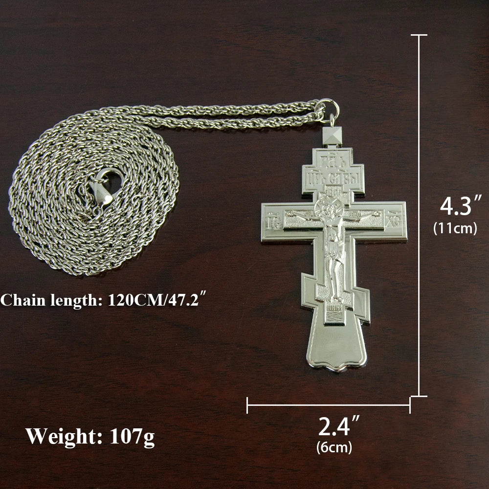 New Orthodox Cross Necklace Pendant 3D Holy Crucifix Jesus Engraved Gold Silver Large Religious Jewelry Chain Men Prayer Gift