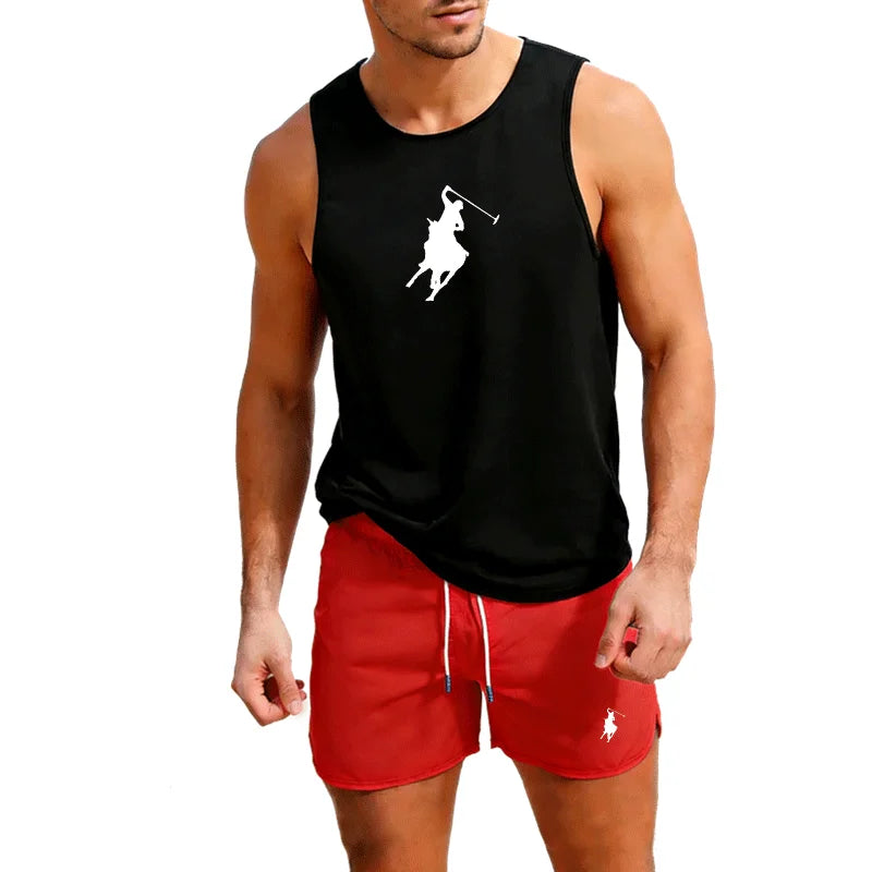 European Men Summer Vest and Shorts Set 2 Piece Outdoor Jogging Athletic Sportswear Fashion Trend Casual Men's clothing