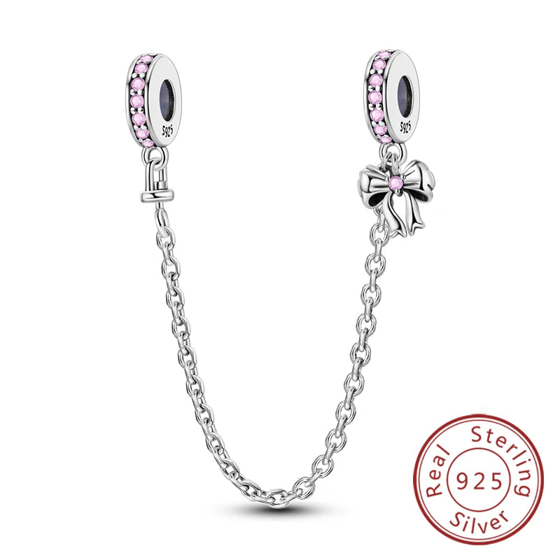 Silver Bow Charms 925 Sterling Silver Pink Heart-shaped Bow Pendants Charms Beads Fit Original S925 Bangle Bracelets DIY Jewelry