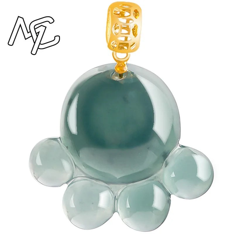 Natural Real Emerald Blue Water Jade Cat's Paw Pendant Necklace Carved Jadeite Jewelry Fashion Amulet Gifts Certificate Women