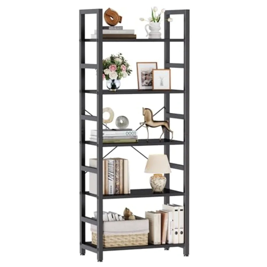 5-Tier Bookshelf, Modern Tall Bookcase, Open Storage Display Shelf for Living Room, Bedroom, Home Office, Narrow Standing Shelv