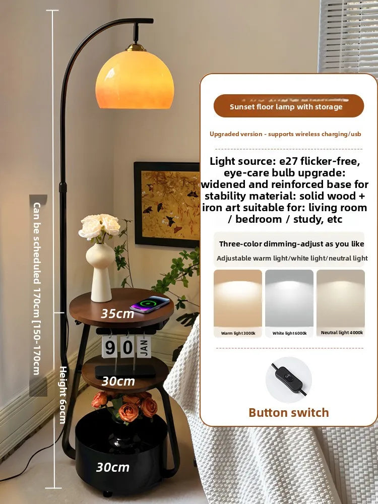 Floor lamp, antique bedroom bedside table, integrated grapefruit lamp, ambient coffee table next to the sofa in the living room