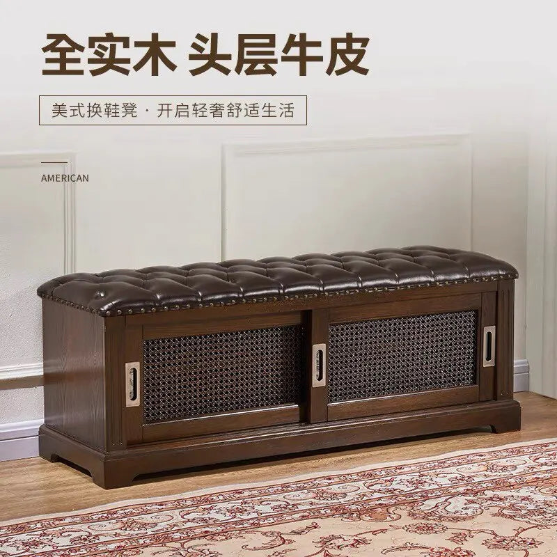 Solid wood shoe changing stool household door multi-functional sliding door shoe cabinet