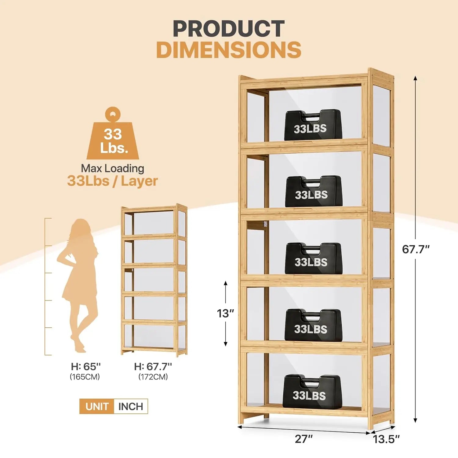 Display Cabinet with Acrylic Doors, 5-Tier Curio Cabinet for Collectibles, Display Case Showcase for Living Room, Customized