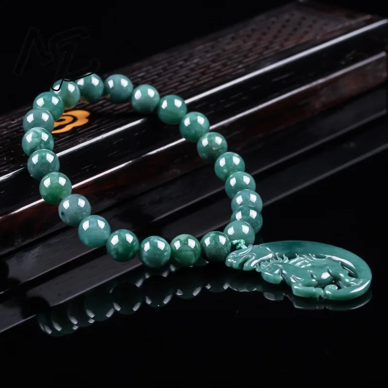 Natural Jadeite Blue Water Zodiac Horse Beads Hand Knitting Bracelet Luxury Jewelry Fashion Jewelry Charms Gift Certificate