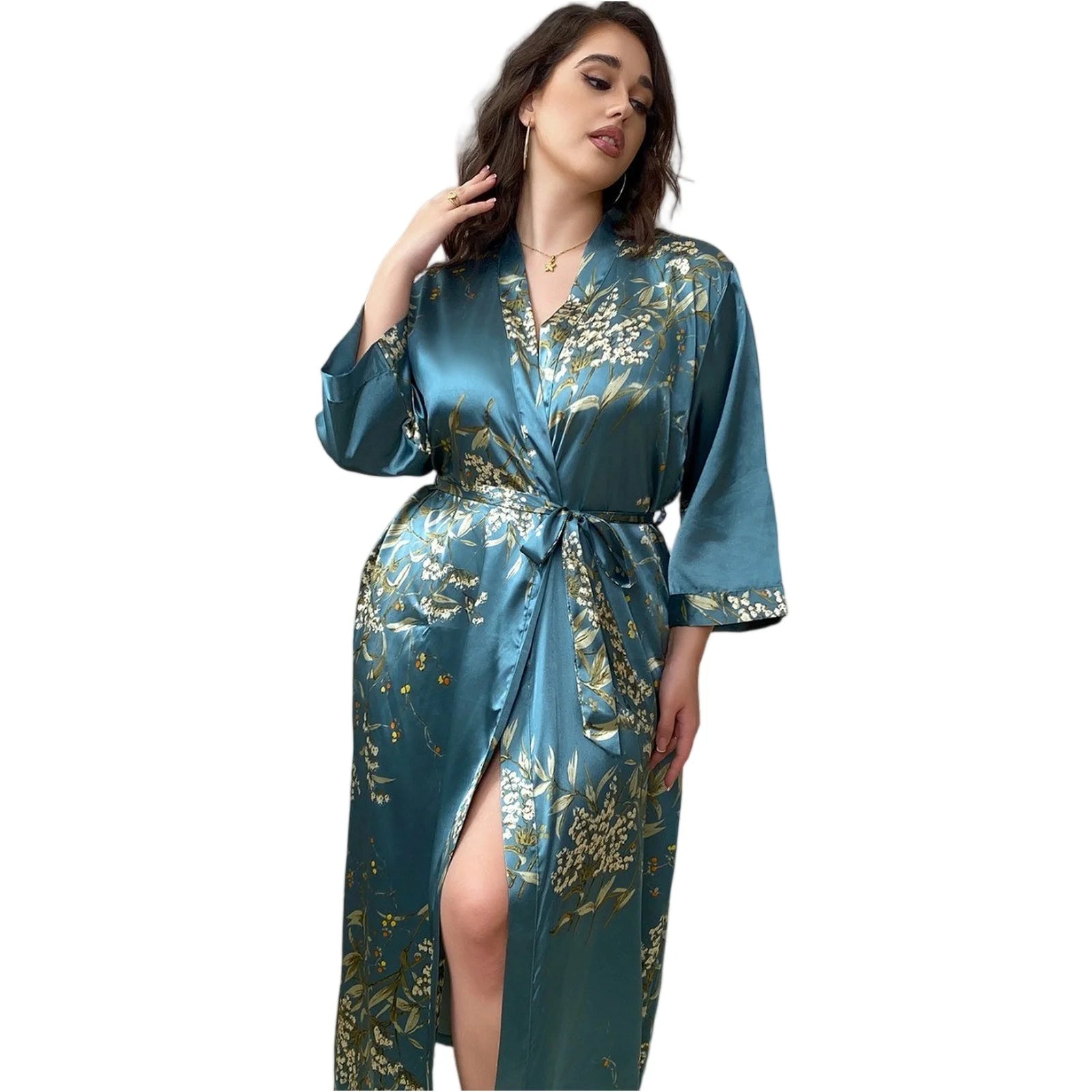 Ladies Oversized Floral Thin Skin-friendly Loungewear Summer Sexy Sleeping Robe Casual Soft and Comfortable Nightdress Homewear