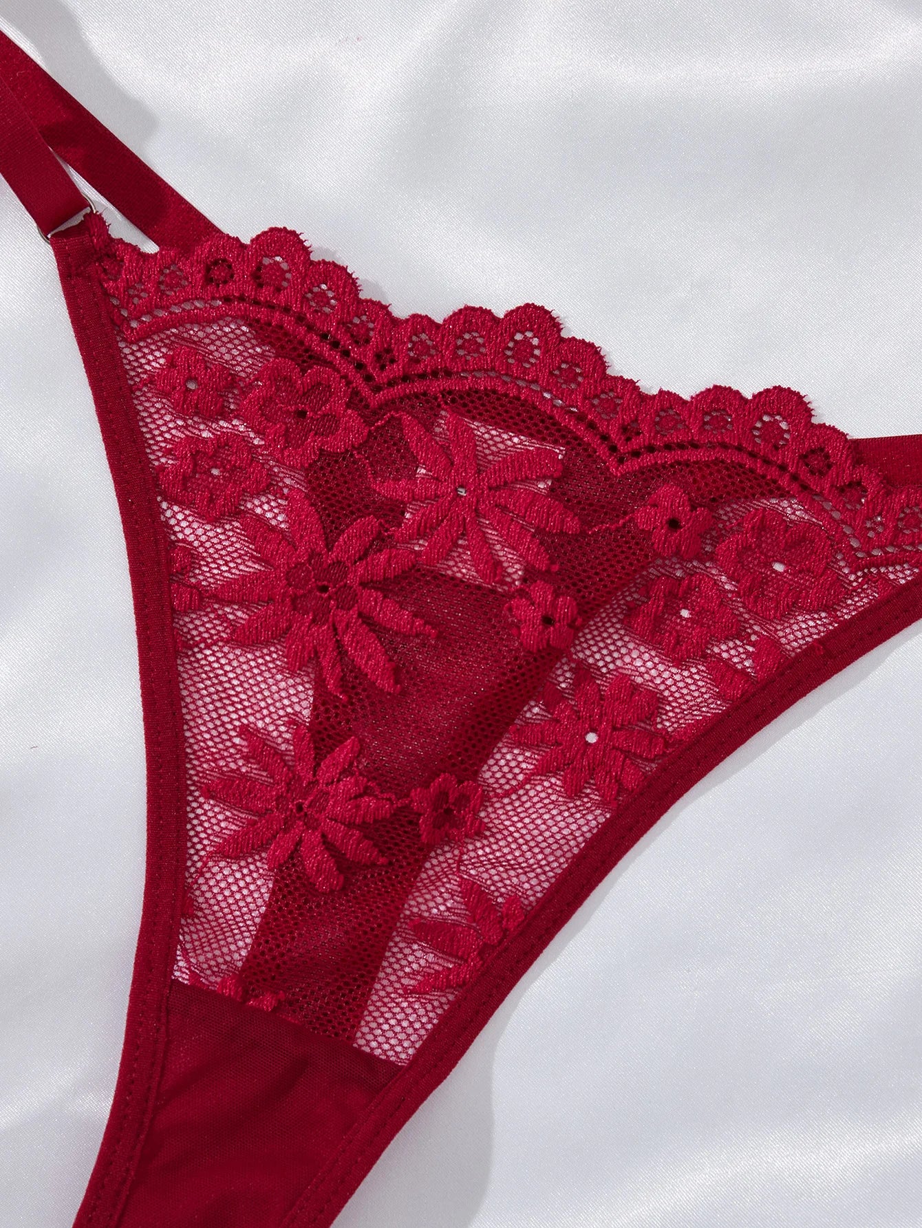 Wine Red Floral Lace Babydoll Set Women Double Strap Sheer Mesh Night Dress With Thong Romantic Ladies Sleepwear ZA825096