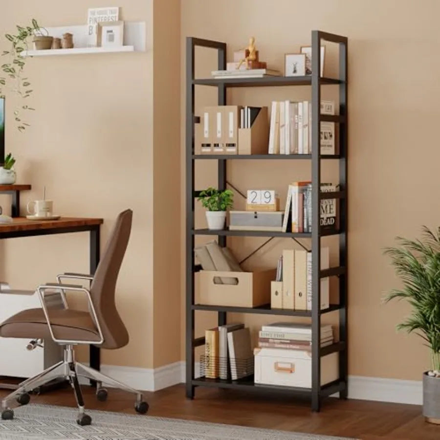 5-Tier Bookshelf, Modern Tall Bookcase, Open Storage Display Shelf for Living Room, Bedroom, Home Office, Narrow Standing Shelv