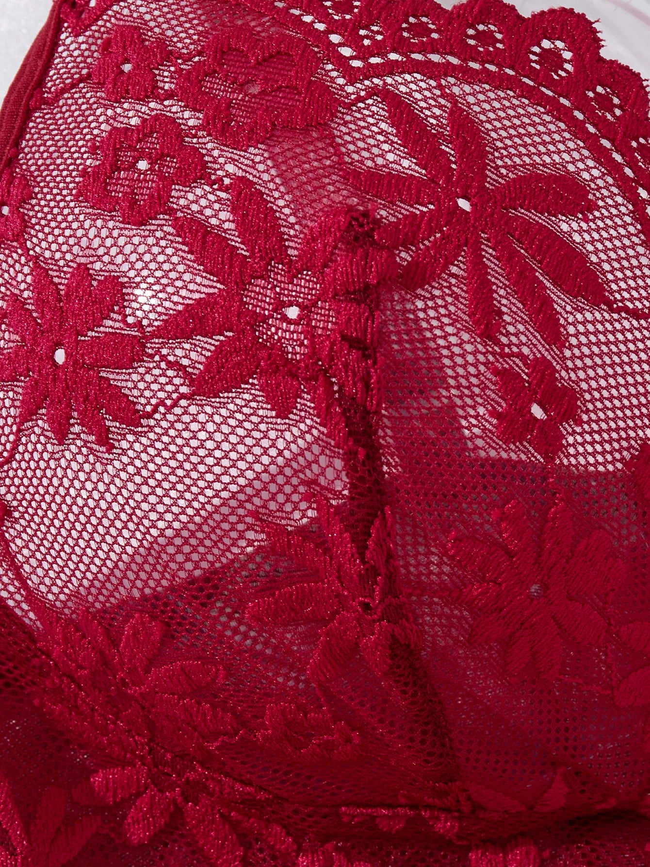 Wine Red Floral Lace Babydoll Set Women Double Strap Sheer Mesh Night Dress With Thong Romantic Ladies Sleepwear ZA825096