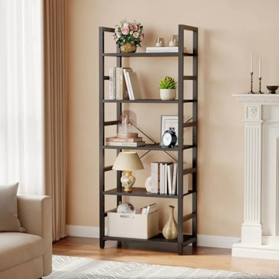5-Tier Bookshelf, Modern Tall Bookcase, Open Storage Display Shelf for Living Room, Bedroom, Home Office, Narrow Standing Shelv