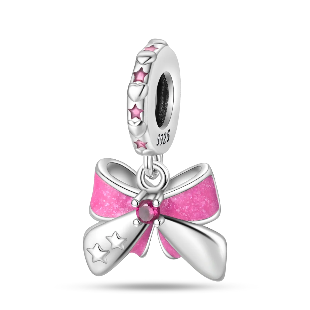 Silver Bow Charms 925 Sterling Silver Pink Heart-shaped Bow Pendants Charms Beads Fit Original S925 Bangle Bracelets DIY Jewelry