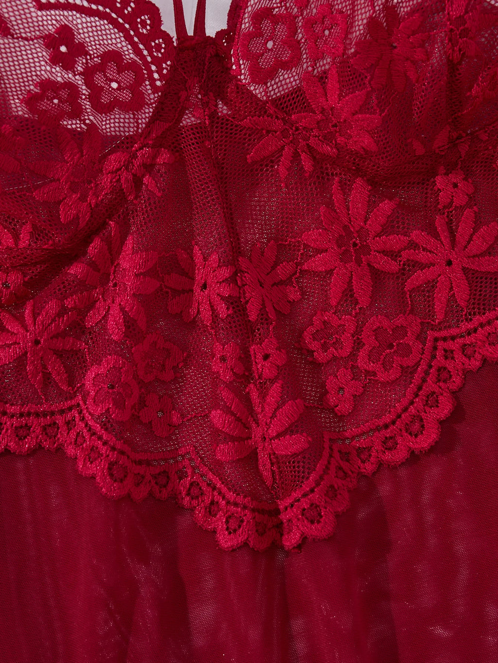 Wine Red Floral Lace Babydoll Set Women Double Strap Sheer Mesh Night Dress With Thong Romantic Ladies Sleepwear ZA825096