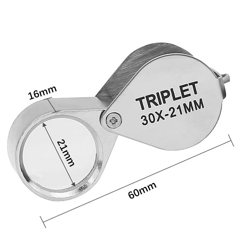 10-30X gold/silver boxed portable blinds folding three piece jewelry/labels/reading eye tools reading magnifying glass