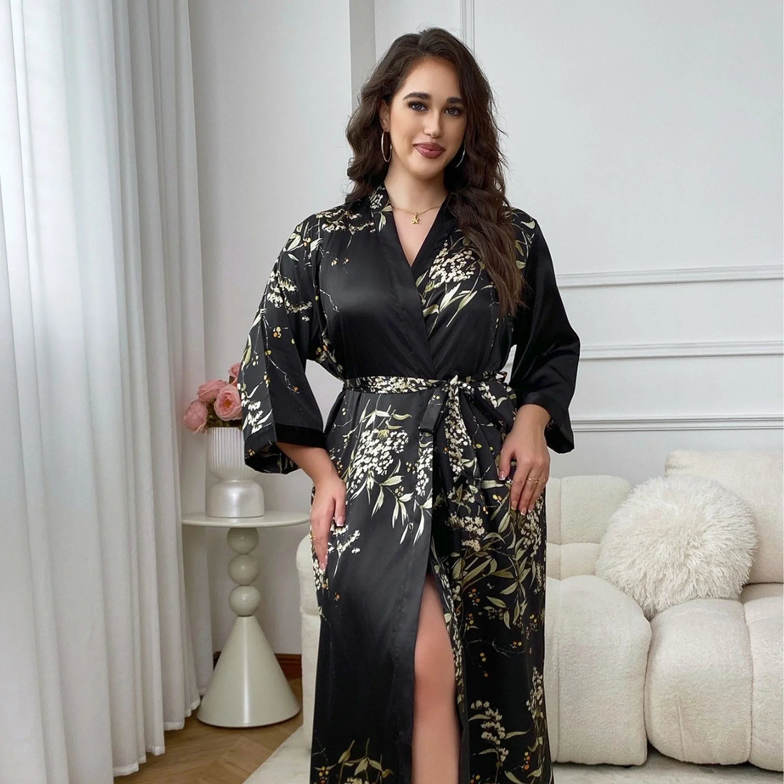 Ladies Oversized Floral Thin Skin-friendly Loungewear Summer Sexy Sleeping Robe Casual Soft and Comfortable Nightdress Homewear