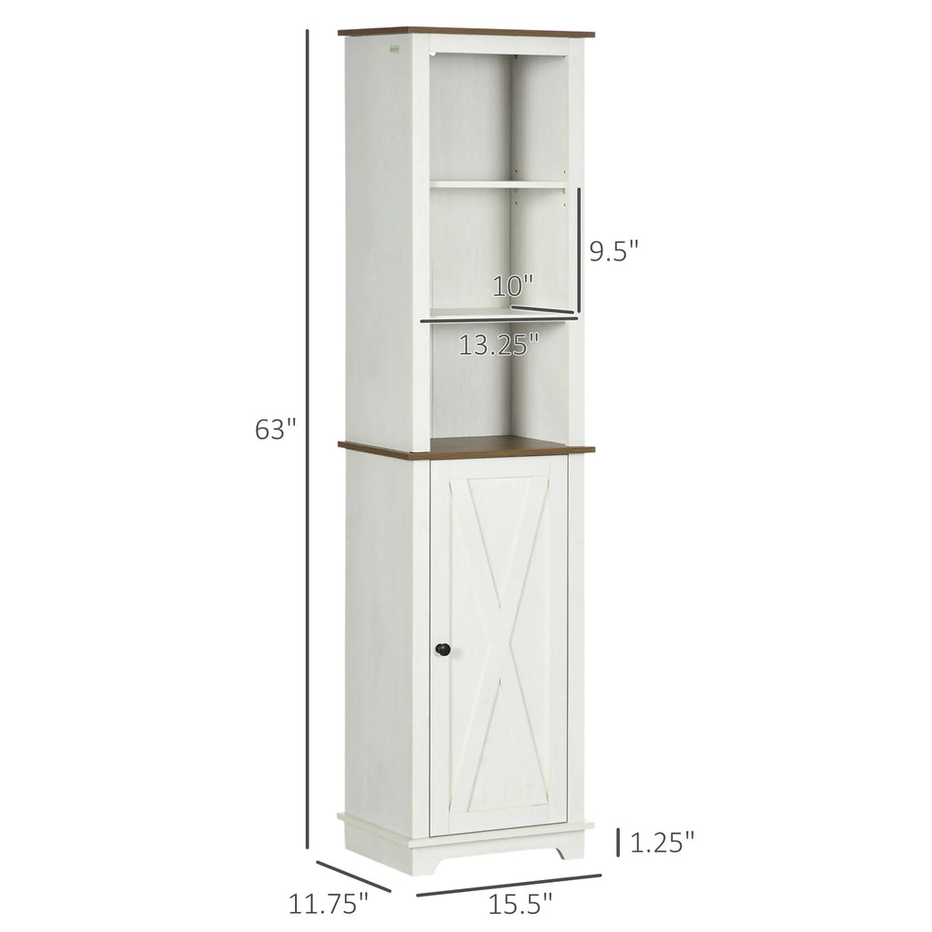 Farmhouse Bathroom Cabinet, Tall Storage Cabinet with Door and Adjustable Shelves, 15.5" x 11.75" x 63", White