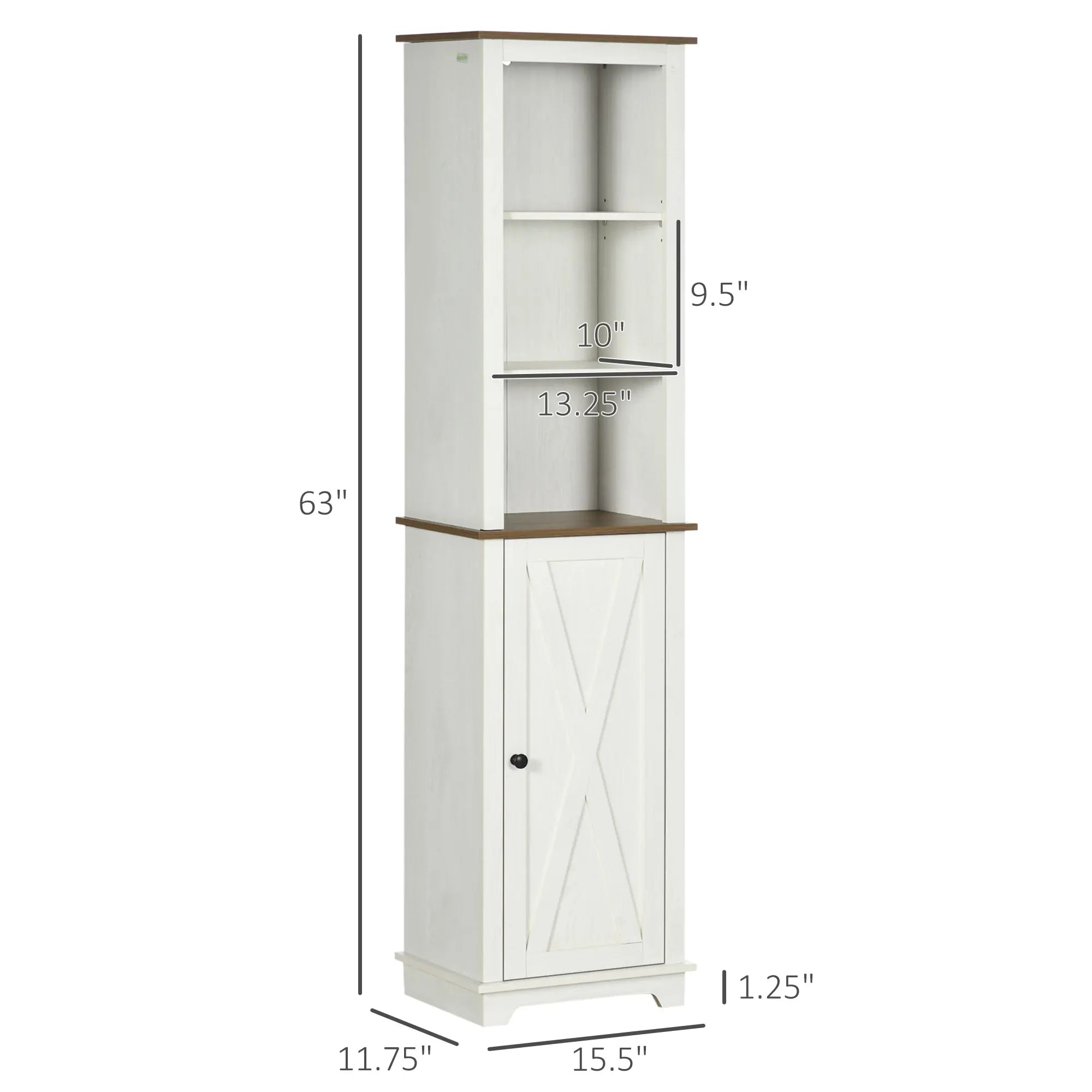Farmhouse Bathroom Cabinet, Tall Storage Cabinet with Door and Adjustable Shelves, 15.5" x 11.75" x 63", White