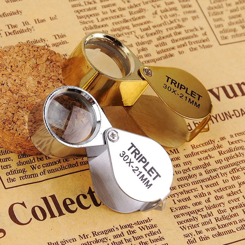 10-30X gold/silver boxed portable blinds folding three piece jewelry/labels/reading eye tools reading magnifying glass