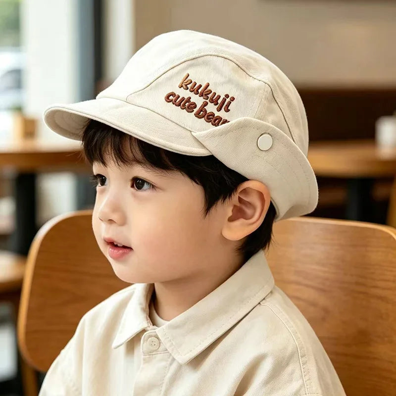 2026 Autumn Baby Earflap Hat Cute Pompom Infant Beanie Cap Solid Color Letter Embroidery Kids Boys Girls Ear Protection Caps