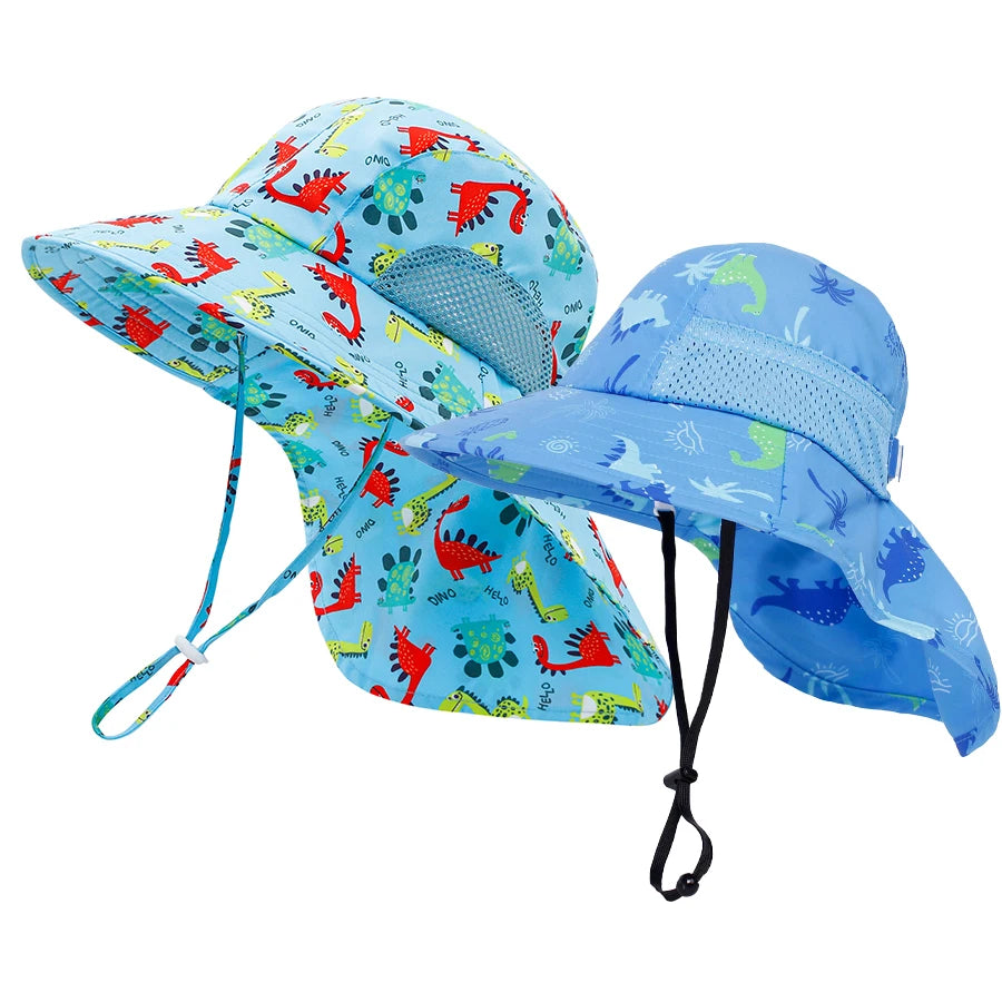 2-piece 1-13Y Children's Digital Printing Adjustable Sunscreen Neck Hat for Protection - Sun Hat