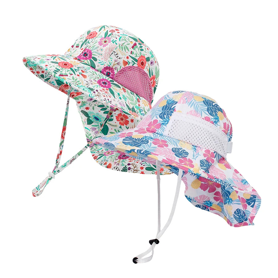 2-piece 1-13Y Children's Digital Printing Adjustable Sunscreen Neck Hat for Protection - Sun Hat