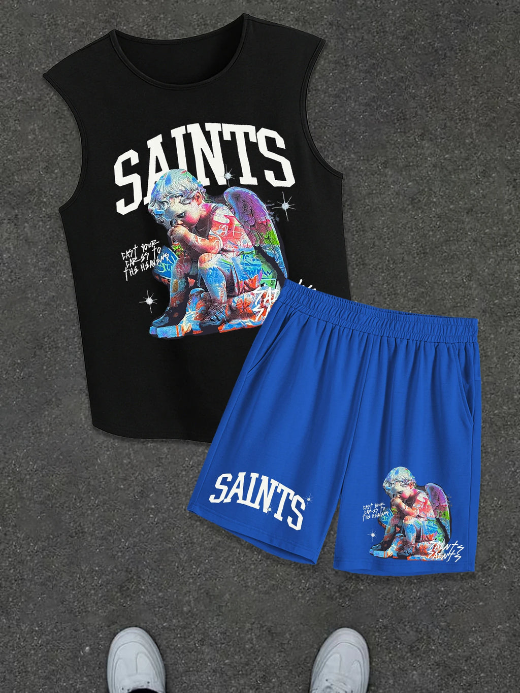 Men's Printed Sleeveless Tank Top and Shorts Set: Casual, Sports, and Leisure Summer Outfits