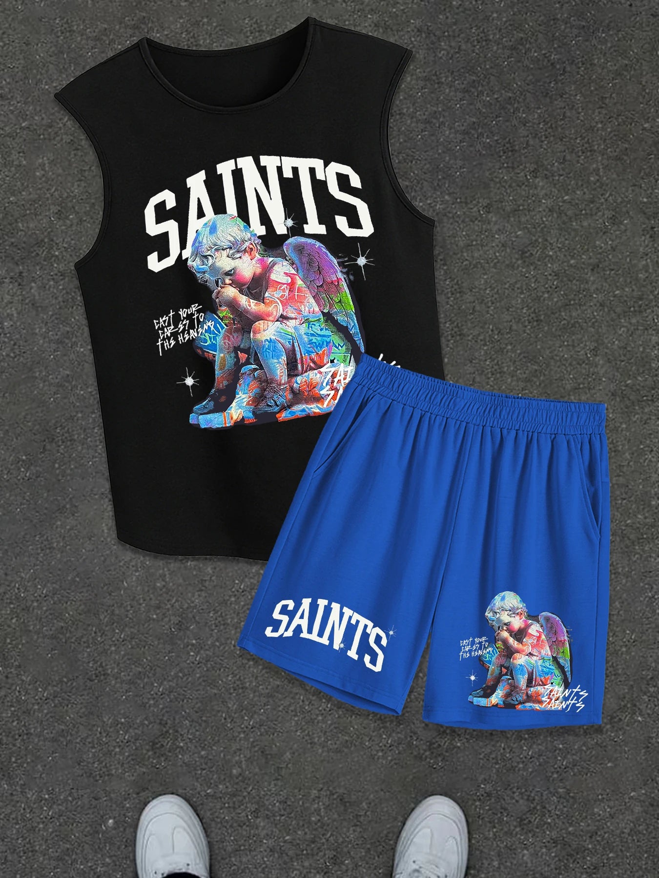 Men's Printed Sleeveless Tank Top and Shorts Set: Casual, Sports, and Leisure Summer Outfits