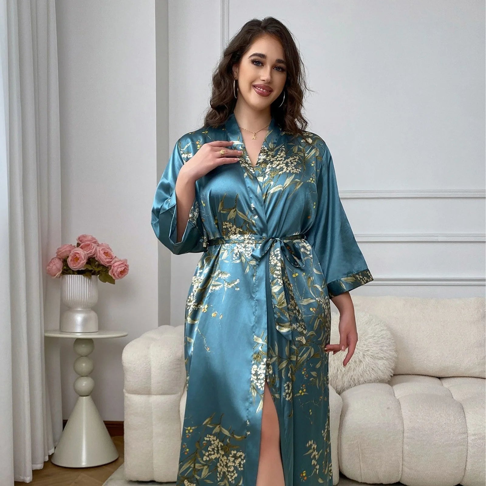 Ladies Oversized Floral Thin Skin-friendly Loungewear Summer Sexy Sleeping Robe Casual Soft and Comfortable Nightdress Homewear