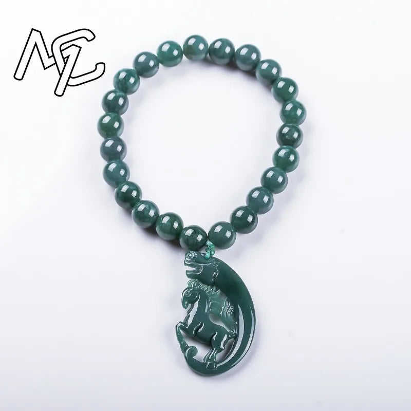 Natural Jadeite Blue Water Zodiac Horse Beads Hand Knitting Bracelet Luxury Jewelry Fashion Jewelry Charms Gift Certificate