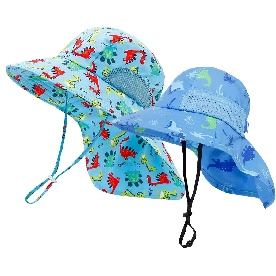2-piece 1-13Y Children's Digital Printing Adjustable Sunscreen Neck Hat for Protection - Sun Hat