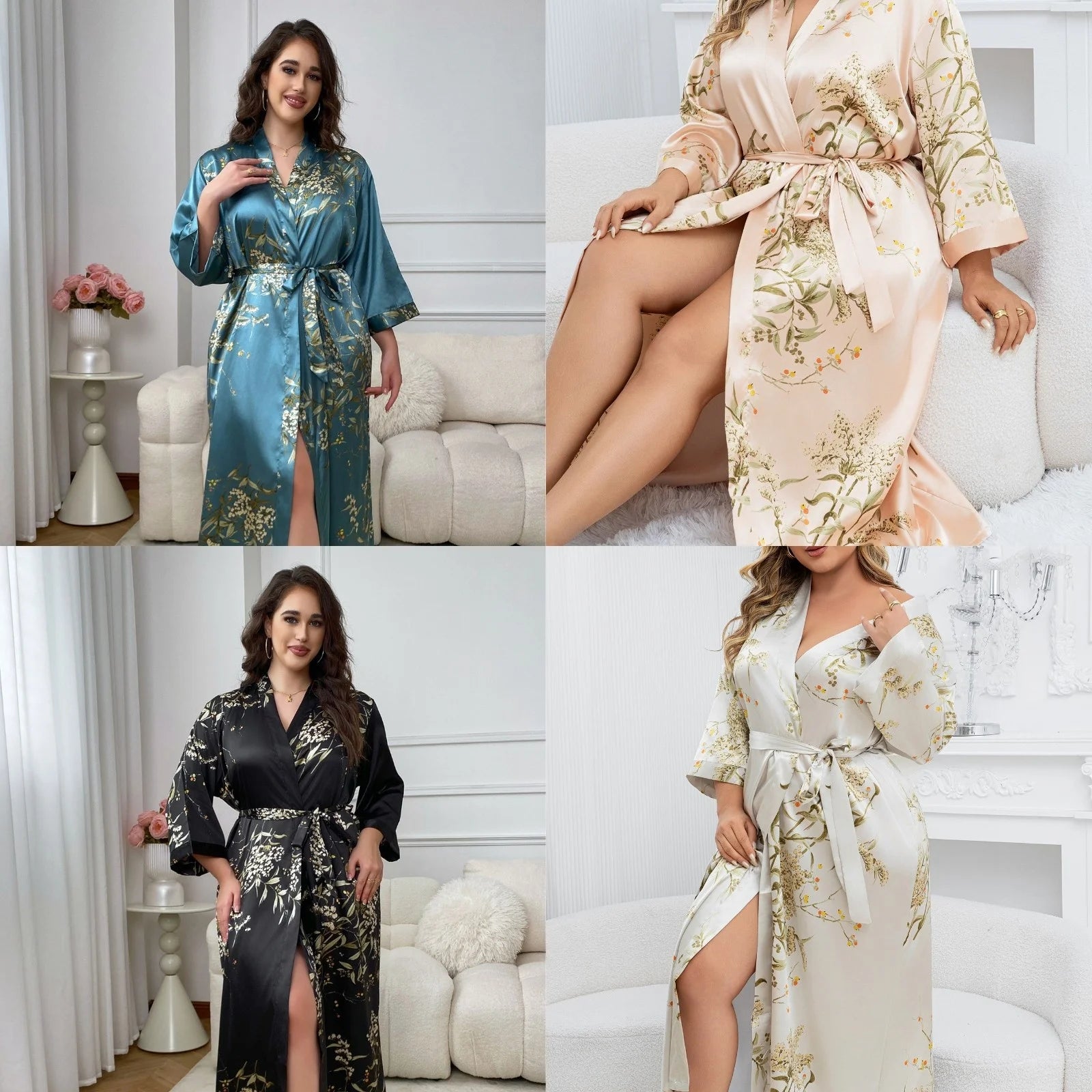 Ladies Oversized Floral Thin Skin-friendly Loungewear Summer Sexy Sleeping Robe Casual Soft and Comfortable Nightdress Homewear