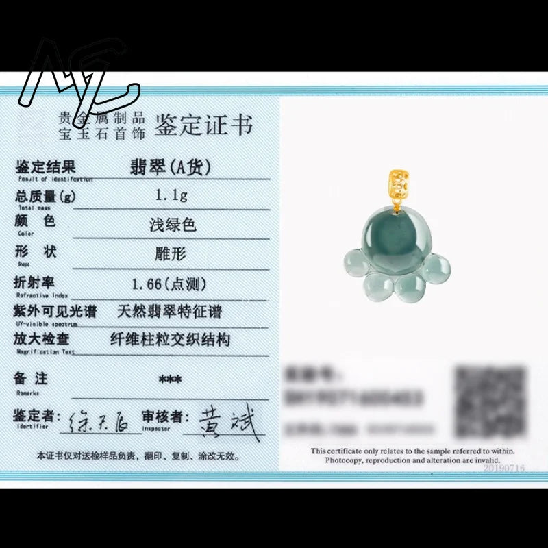 Natural Real Emerald Blue Water Jade Cat's Paw Pendant Necklace Carved Jadeite Jewelry Fashion Amulet Gifts Certificate Women