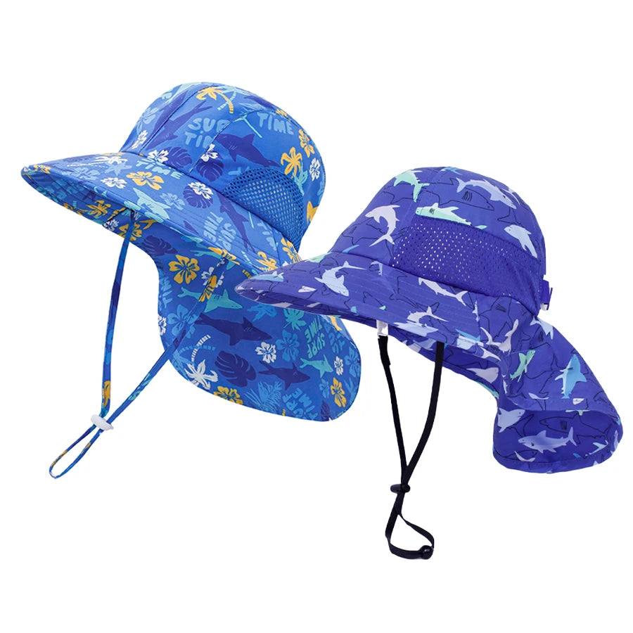 2-piece 1-13Y Children's Digital Printing Adjustable Sunscreen Neck Hat for Protection - Sun Hat
