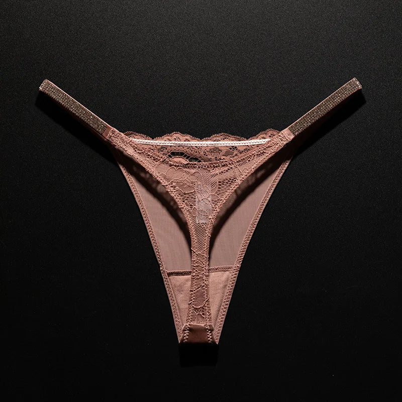 Rhinestone Lace Sexy Girls Women Panties Seamless Underwear G String Letter Transparent Thong For Female Low Rise Ladies Briefs