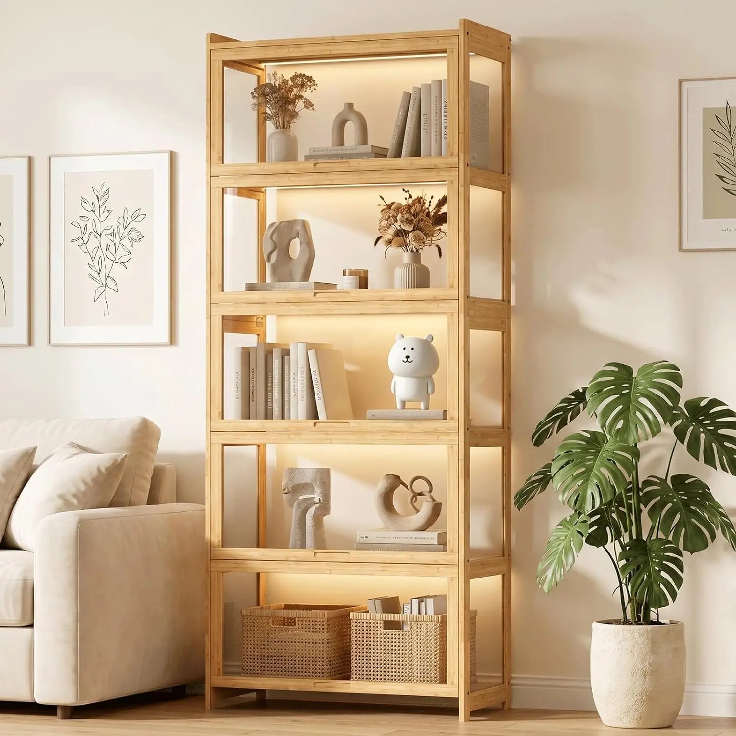 Display Cabinet with Acrylic Doors, 5-Tier Curio Cabinet for Collectibles, Display Case Showcase for Living Room, Customized