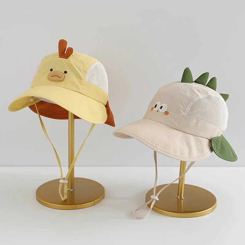 Cartoon Sunshade Baby Beach Hat Cute Bear Rabbit Ears Boys Girls Sun Visor Cap Summer Outdoor Breathable Mesh Panama Hats 2026