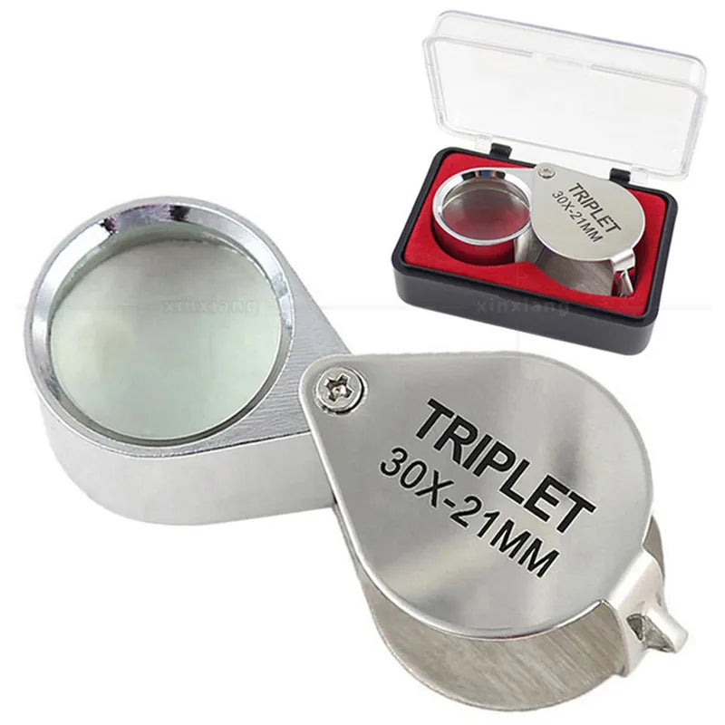 10-30X gold/silver boxed portable blinds folding three piece jewelry/labels/reading eye tools reading magnifying glass