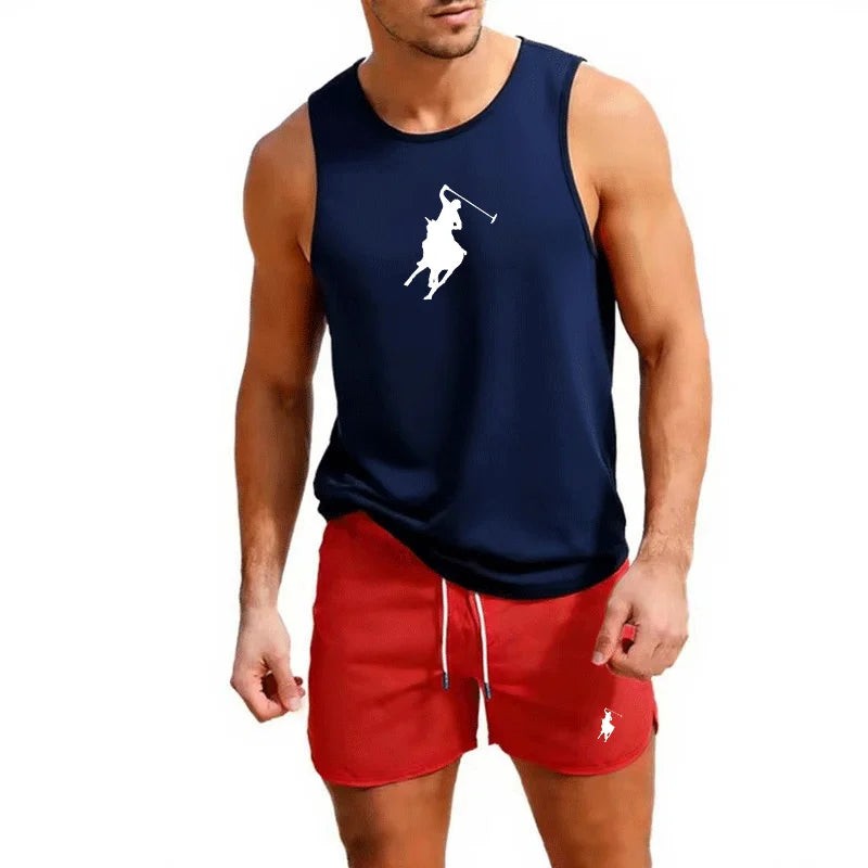 European Men Summer Vest and Shorts Set 2 Piece Outdoor Jogging Athletic Sportswear Fashion Trend Casual Men's clothing