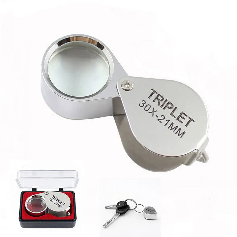 10-30X gold/silver boxed portable blinds folding three piece jewelry/labels/reading eye tools reading magnifying glass