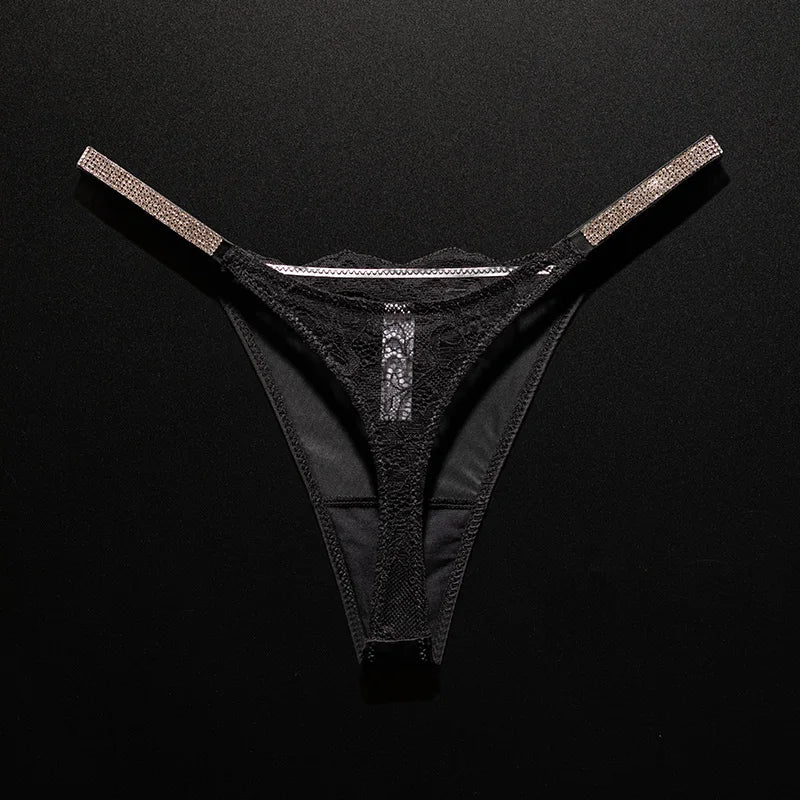 Rhinestone Lace Sexy Girls Women Panties Seamless Underwear G String Letter Transparent Thong For Female Low Rise Ladies Briefs