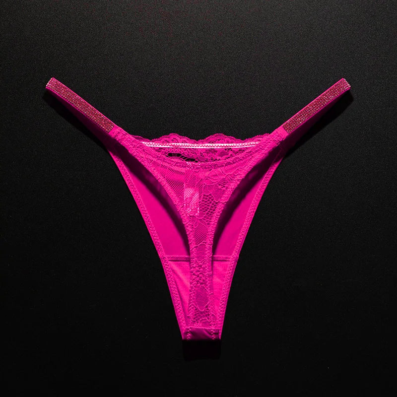 Rhinestone Lace Sexy Girls Women Panties Seamless Underwear G String Letter Transparent Thong For Female Low Rise Ladies Briefs
