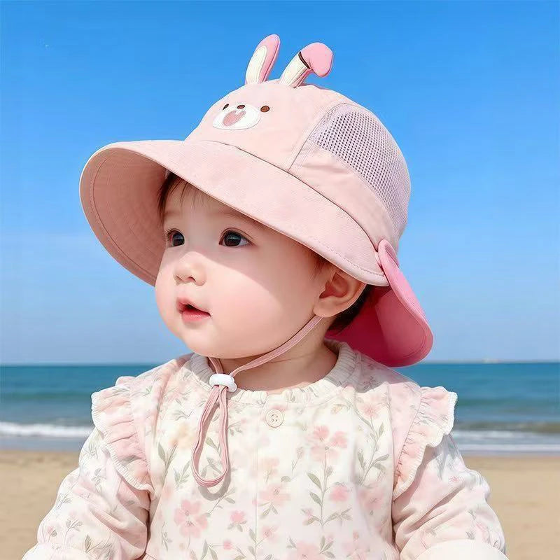 Cartoon Sunshade Baby Beach Hat Cute Bear Rabbit Ears Boys Girls Sun Visor Cap Summer Outdoor Breathable Mesh Panama Hats 2026