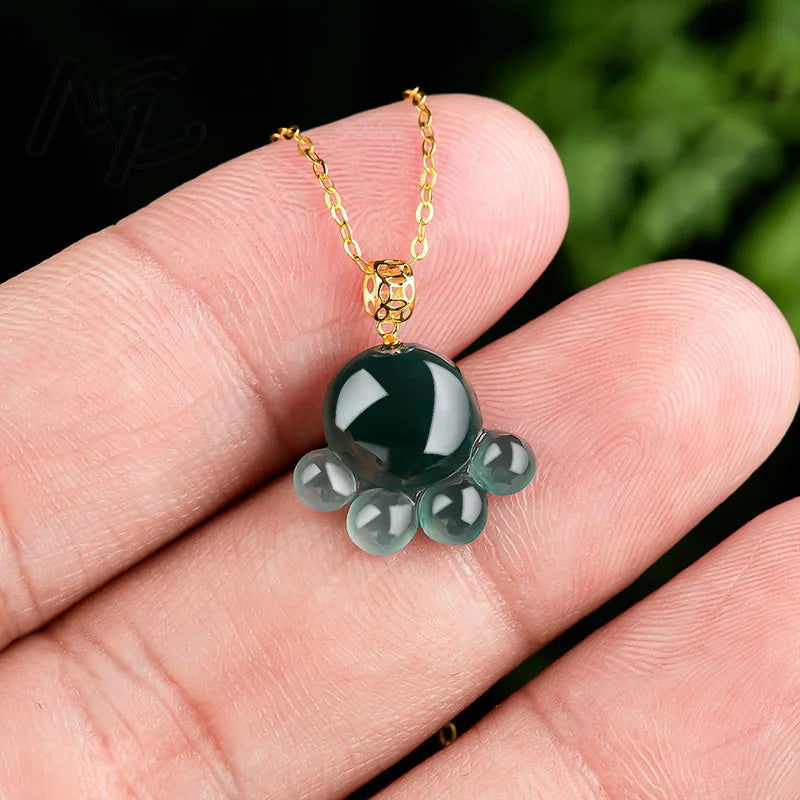 Natural Real Emerald Blue Water Jade Cat's Paw Pendant Necklace Carved Jadeite Jewelry Fashion Amulet Gifts Certificate Women